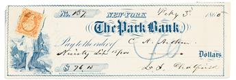 ARTHUR, CHESTER A. Signature, C.A. Arthur, endorsing check payable to him by L.S. Chatfield in the amount of $96.15